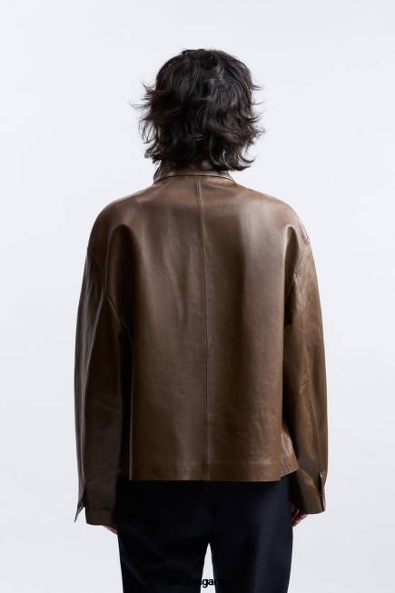 Zara облекло 66FT1122 мъже кожено яке ограничено издание кафяво/сива