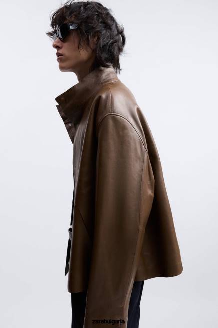 Zara облекло 66FT1122 мъже кожено яке ограничено издание кафяво/сива