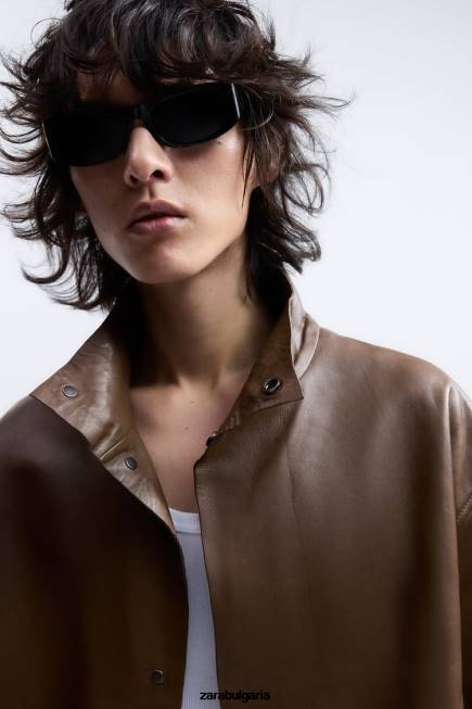 Zara облекло 66FT1122 мъже кожено яке ограничено издание кафяво/сива