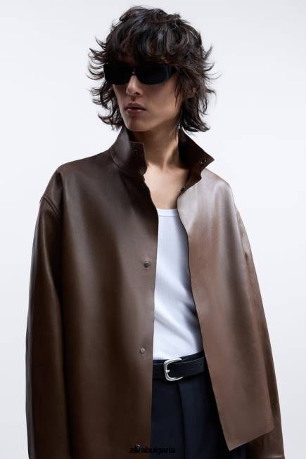 Zara облекло 66FT1122 мъже кожено яке ограничено издание кафяво/сива