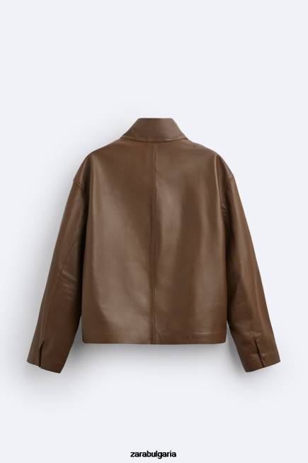 Zara облекло 66FT1122 мъже кожено яке ограничено издание кафяво/сива