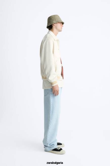 Zara облекло 66FT1128 мъже бродирано яке от изкуствен велур бяла стрида