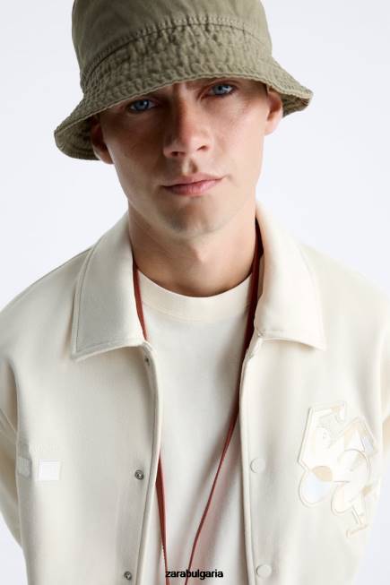 Zara облекло 66FT1128 мъже бродирано яке от изкуствен велур бяла стрида