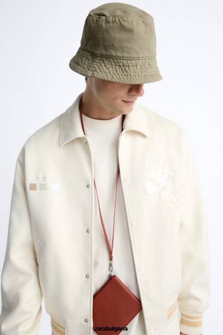 Zara облекло 66FT1128 мъже бродирано яке от изкуствен велур бяла стрида