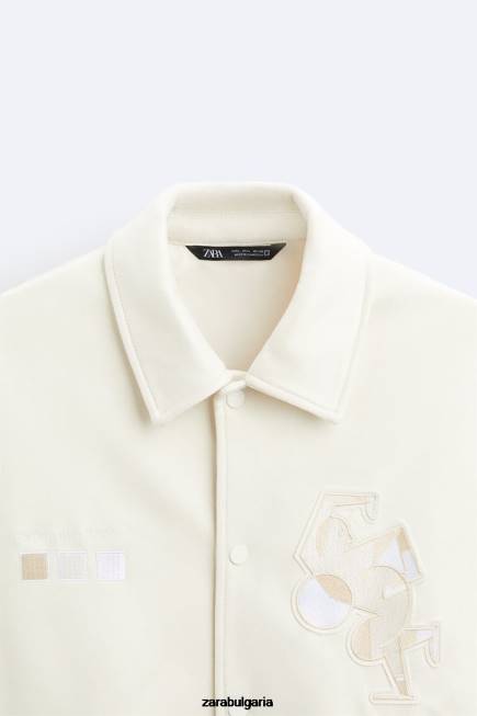 Zara облекло 66FT1128 мъже бродирано яке от изкуствен велур бяла стрида