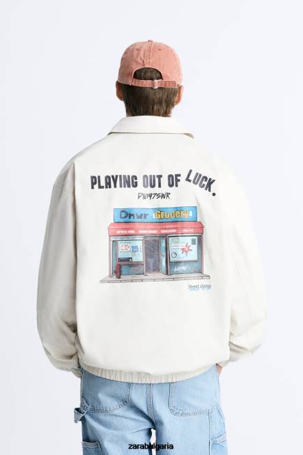 Zara облекло 66FT1130 мъже яке с комбиниран принт бяла стрида