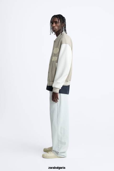 Zara облекло 66FT1132 мъже кръпка бомбър яке бяла стрида