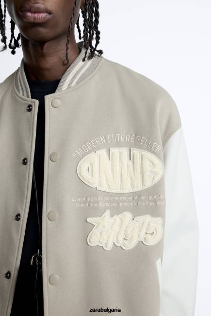 Zara облекло 66FT1132 мъже кръпка бомбър яке бяла стрида