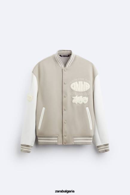 Zara облекло 66FT1132 мъже кръпка бомбър яке бяла стрида