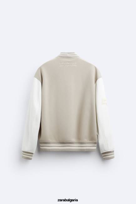 Zara облекло 66FT1132 мъже кръпка бомбър яке бяла стрида